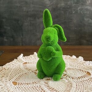 Green Flocked Bunny Figurine